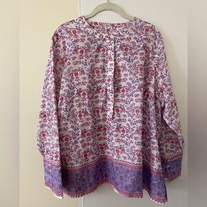 J. Crew Pink and Blue Floral Button-Front Tunic